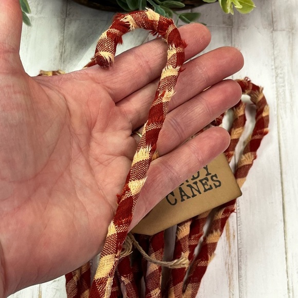12 Primitive 6" BARN RED LG CK Fabric Candy Canes Christmas Ornaments farmhous… - Picture 4 of 11